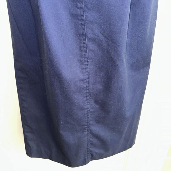 Vintage 80s Chaus Navy Blue Pleat Front Straight Midi Polyester/Cotton Skirt - Picture 4 of 8